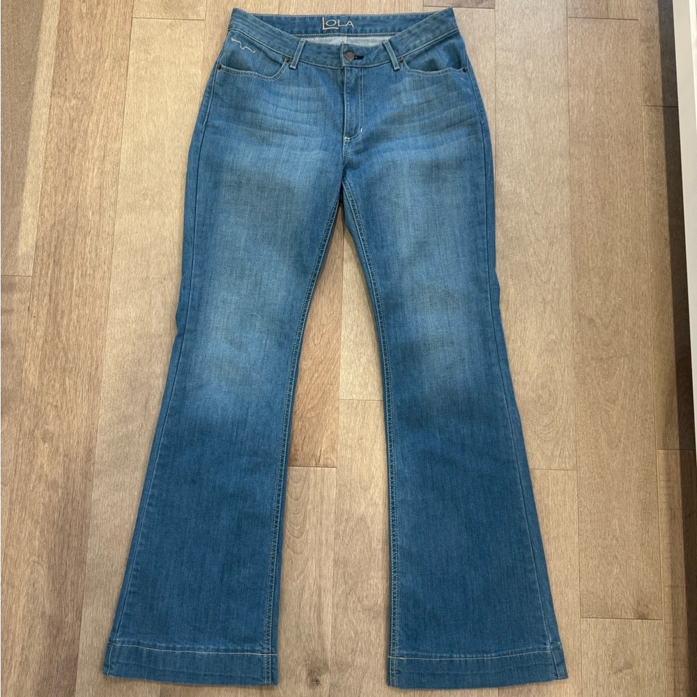 Kimes Ranch Women's Lola Soho Medium Wash Trouser Cut Flare Jeans Size 12/34